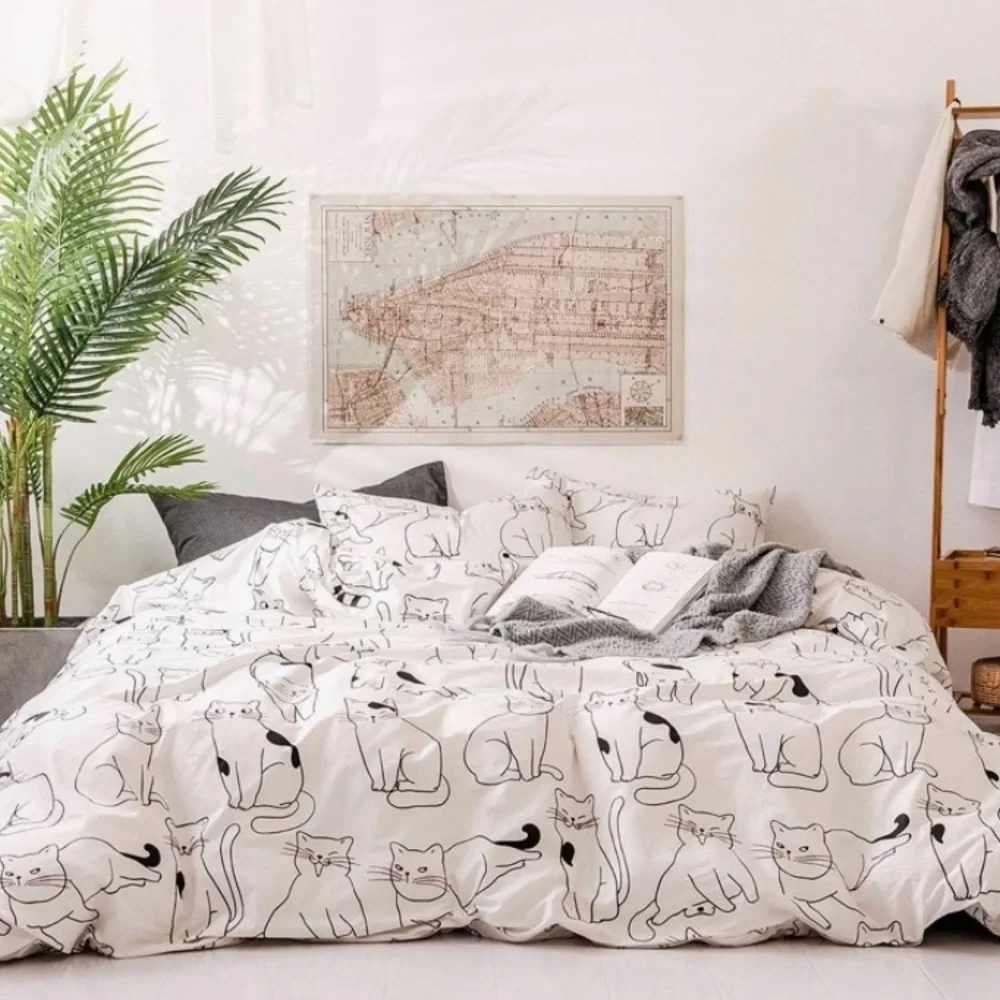 YZZ COLLECTION White & Black Cat Kitten 3 Piece Duvet & Pillow Case Bedding Set